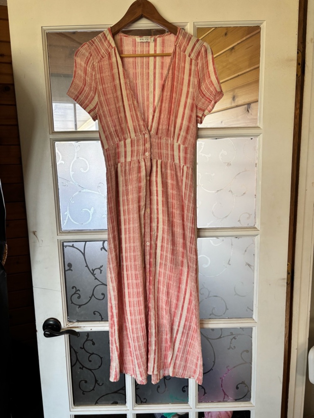Ark & Co Pink and Cream Striped Midi Dress